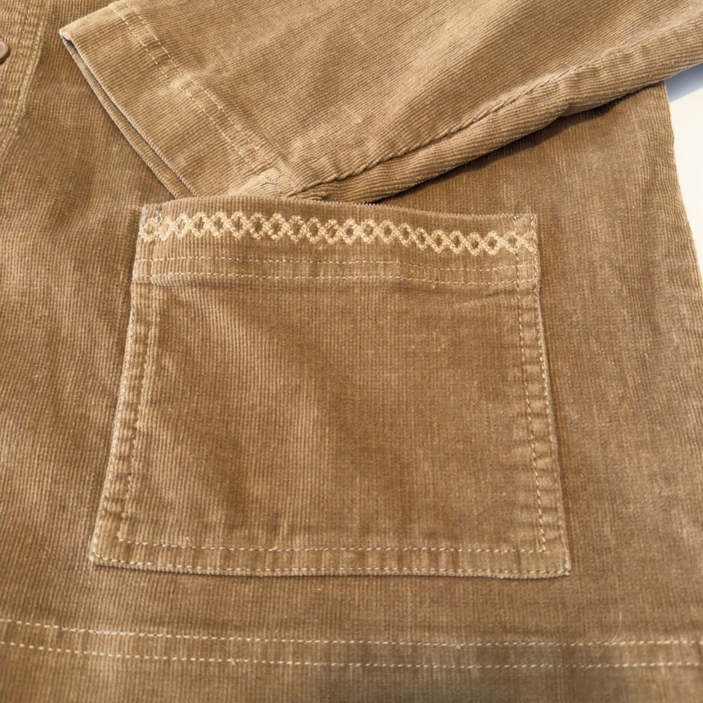 Denim & Co Womens Tan Corduroy Mandarin Collar Button Front Shirt Jacket Large - Picture 2 of 10